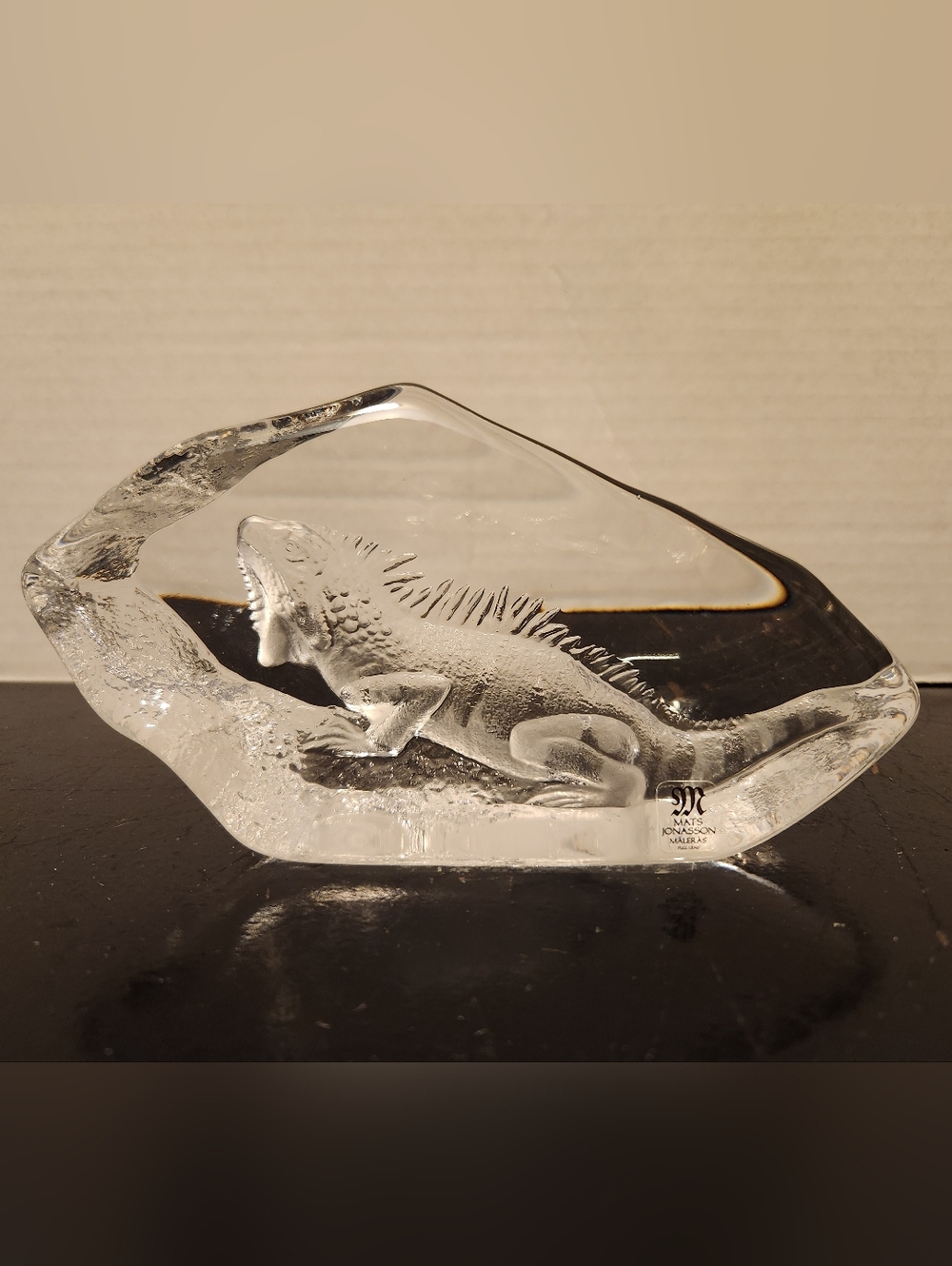 Crystal Glass Iguana Lizard Mats Jonasson Sweden 7 in Paperweight Decor Signed